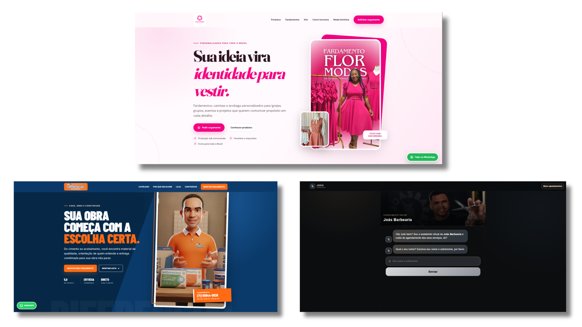 Sites e landing pages — projetos da Agência Javé
